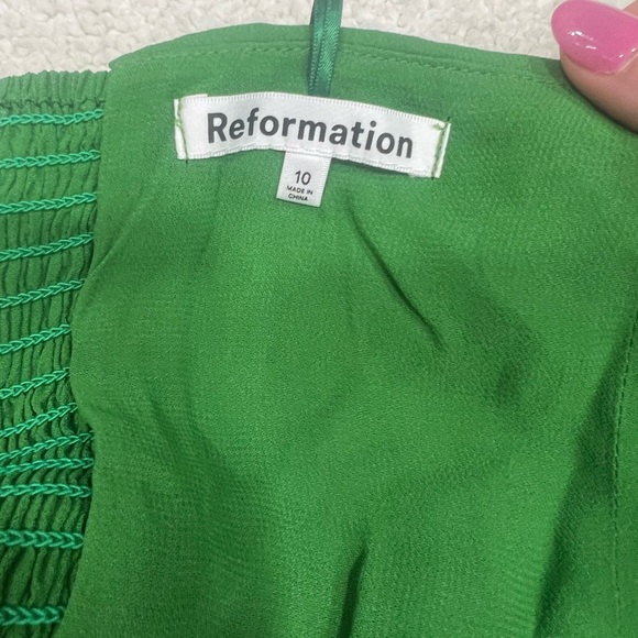 Reformation Lore Shirred Ruched Strapless Georgette Midi Dress Kelly Green 10 - Picture 8 of 9